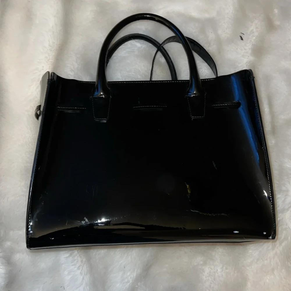 Mansur Gavriel Elegant Black Patent Sun Handbag
